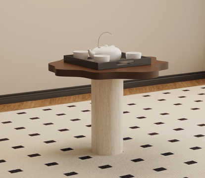  侘寂中古边几 异形边几3d模型 