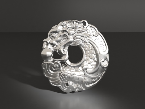  圆形扣中国龙吊坠3d模型 