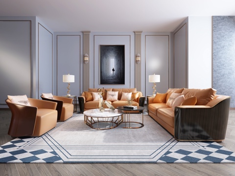  现代港式沙发茶几组合3d模型 