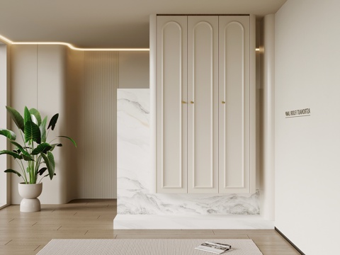 法式奶油风鞋柜 玄关柜su模型