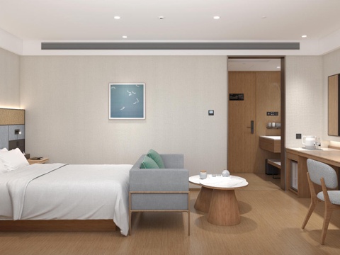  现代酒店客房大床房商务房套房全季3d模型 