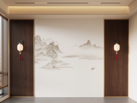  新中式背景墙 床头背景墙3d模型 