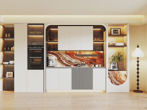 奶油现代风餐边柜su模型