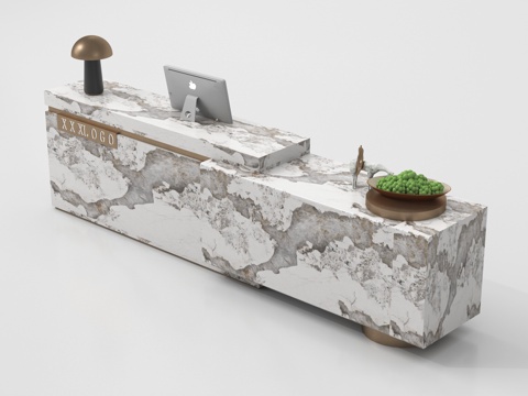 现代公司前台 接待区 吧台 接待台 服务台su模型