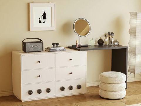  梳妆台 化妆柜 化妆品 摆件 储物柜3d模型 