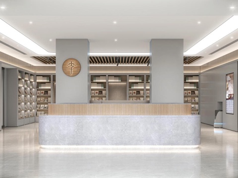  现代酒店大厅前台接待大堂吧休息区洽谈区全季3d模型 