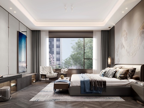  现代主卧室3d模型 