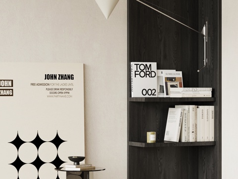  现代意式书架 置物架 壁灯 边几3d模型 