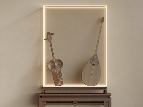 新中式摆件 展示柜 乐器su模型