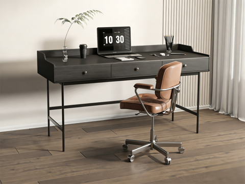 意式书桌椅组合 办公桌椅 电脑摆件su模型