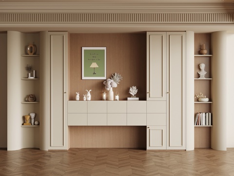  法式奶油风书柜3d模型 