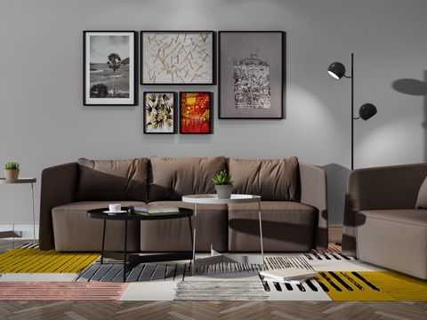  现代组合沙发 装饰画 休闲椅组合3d模型 