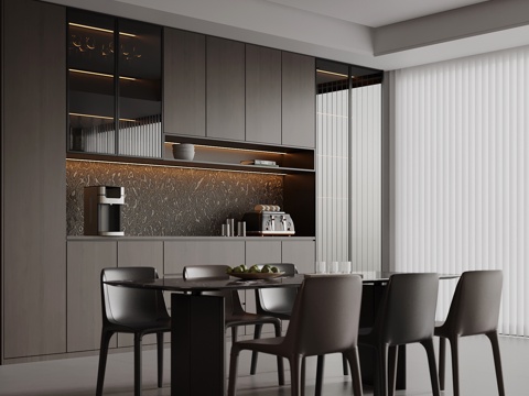  意式餐厅 餐桌椅 餐柜3d模型 