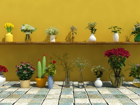  花 花瓶 植物 现代3d模型 