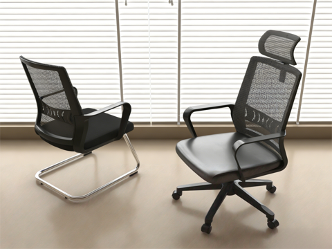 现代办公椅 电脑椅 旋转椅 网布椅 带滑轮su模型