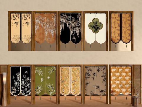 门帘 拉帘 厨房门帘 茶馆门帘 布帘su模型