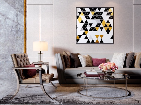  后现代沙发茶几摆件组合3d模型 