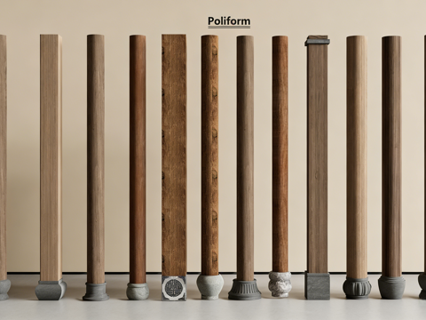  中式新中式柱子 中式柱子 木柱 柱础 柱头3d模型 