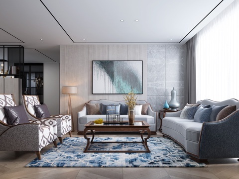  新中式沙发茶几组合3d模型 