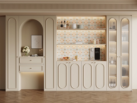  法式奶油风酒柜 餐边柜3d模型 