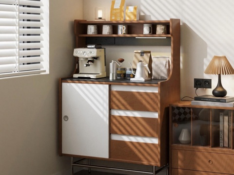  中古复古餐边柜 装饰柜 水吧台 备餐柜 客厅边柜 中古风咖啡3d模型 