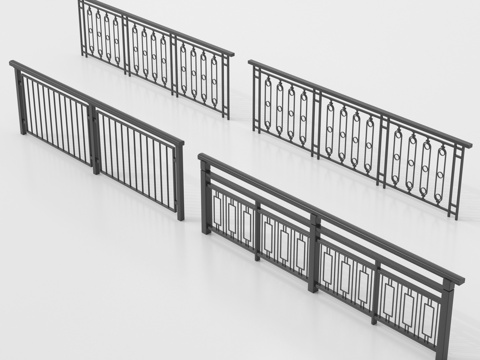 现代铁艺栏杆 护栏 围栏 防护栏 栏杆su模型