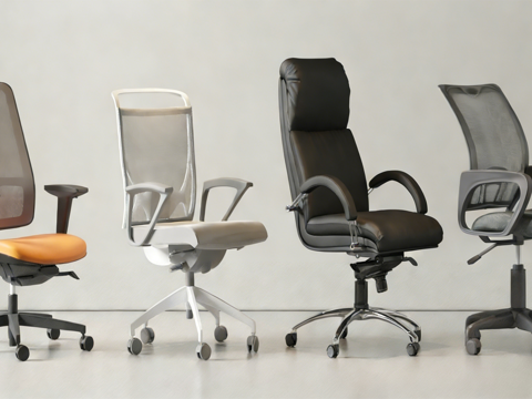 现代办公椅 电脑椅 旋转椅 网布椅 带滑轮su模型