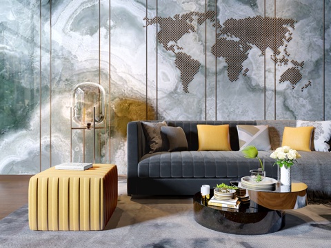  现代客厅 沙发茶几 挂件摆件3d模型 