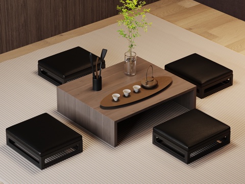  现代意式茶桌椅 榻榻米茶桌椅3d模型 