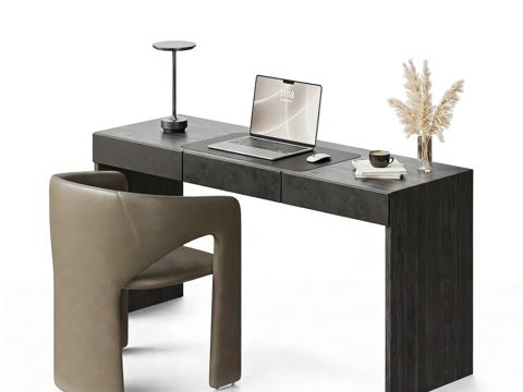  现代书桌椅组合 办公桌椅 电脑摆件3d模型 