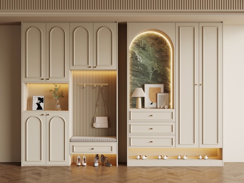  法式奶油风鞋柜 入户鞋柜3d模型 