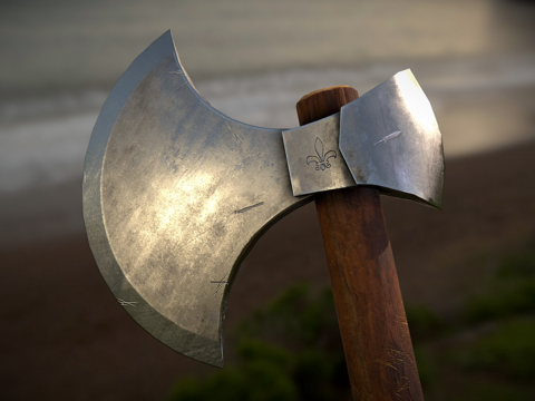  单手中世纪斧3d模型 