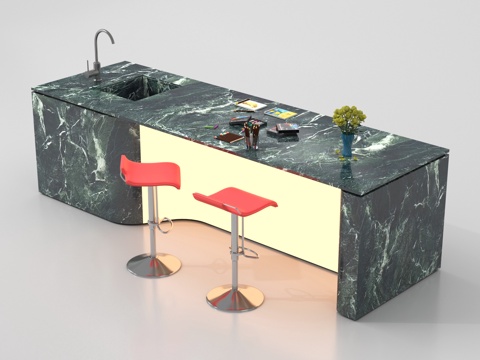  现代吧台 岛台 备餐台3d模型 