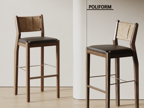  poliform侘寂风吧椅 实木吧椅 藤编吧椅3d模型 