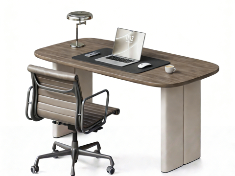  现代意式书桌椅 办公桌椅 台灯 电脑3d模型 