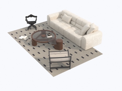  中古风沙发茶几组合3d模型 