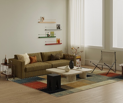  中古风沙发茶几组合3d模型 