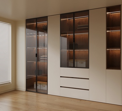  现代中古风衣柜 通顶衣柜su模型 