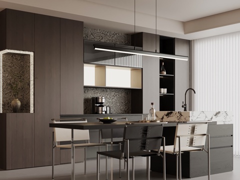  现代餐厅 酒柜 岛台 餐桌椅3d模型 