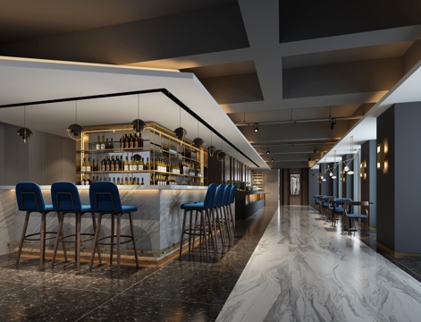  现代西餐厅 餐桌椅 吊灯 酒柜3d模型 