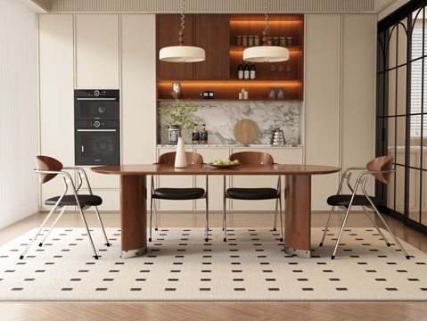  中古风餐厅 餐桌椅3d模型 