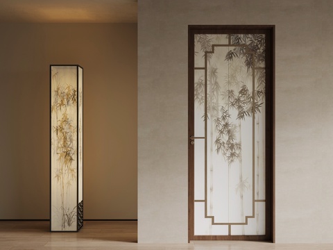 新中式单开门 室内门su模型