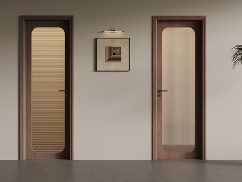  中古风单开门 室内门 玻璃门3d模型 