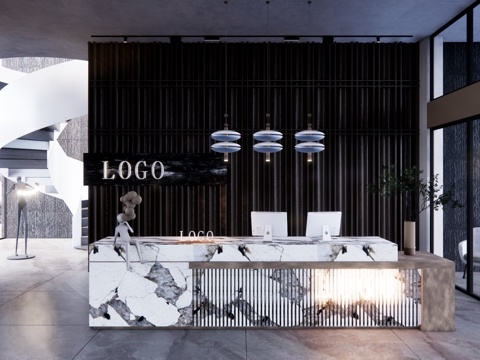  工装 展厅 办公 办公空间 酒店前台 前台 前台接待su模型 