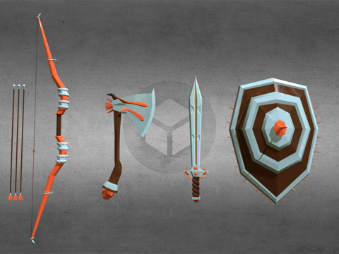  低多边形武器包3d模型 
