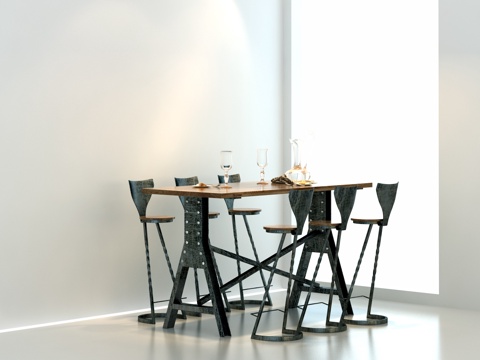  工业风餐桌椅3d模型 