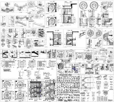  旋转楼梯弧形异形楼梯钢结构楼梯CAD素材图库cad施工图 