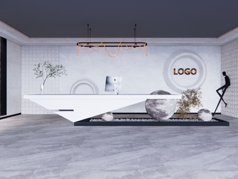  前台接待 公司前台 酒店前台 办公室su模型 