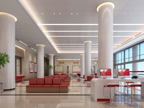  现代银行大堂  办事大厅3d模型 