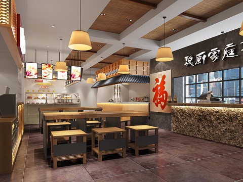  现代混搭 餐饮空间3d模型 